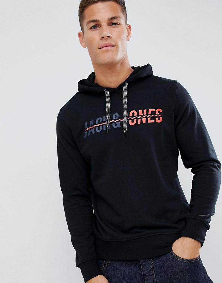 Jack And Jones Logo Hooded Sweat - Black