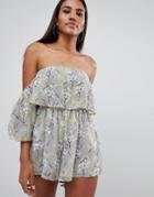 Missguided Floral Floaty Romper - Gray