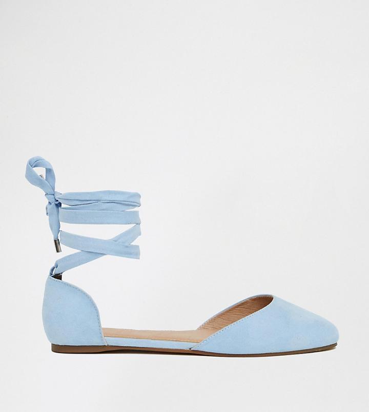 Asos Design Wide Fit Voyage Square Toe Ballet Flats In Blue - Blue