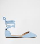 Asos Design Wide Fit Voyage Square Toe Ballet Flats In Blue - Blue