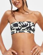 Monki Becky Recycled Bandeau Bikini Top In Black And White-multi