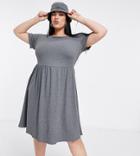Simply Be Jersey Smock Dress In Gray Heather-grey
