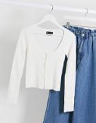 Asos Design Ribbed Knit Button-through Cardi Top-white