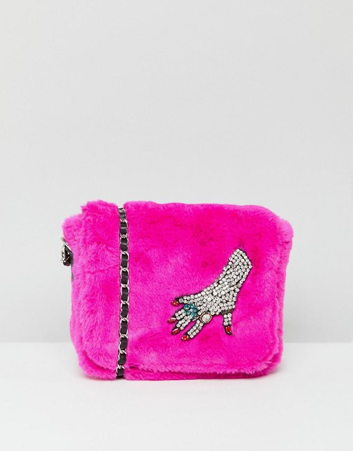 Esssentiel Antwerp Faux Fur Chain Bag - Pink
