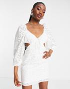 Miss Selfridge Burnout Cut-out Mini Dress In Ivory-white