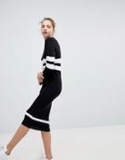 Daisy Street Relaxed Sweater Dress With Sports Stripe - Black
