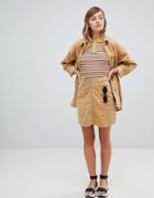 Monki Cord Zip Up Mini Skirt In Beige - Beige