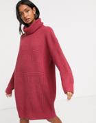 Micha Lounge Heavy Rib Rollneck Knitted Dress With Balloon Sleeve-pink