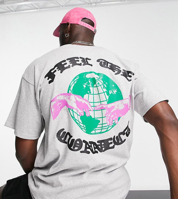 Hnr Ldn Tall Connection Back Print Oversize T-shirt In Gray