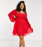 Asos Design Curve Square Neck Pleated Mini Skater Dress In Red