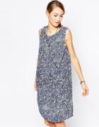Ichi Printed Pleat Front Dress - Mazarine Blue