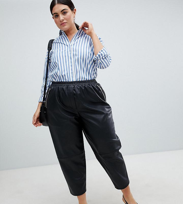 Asos Design Curve Tapered Leather Look Pants-black