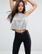 Asos 90s Crop Top In Pleated Metallic - Gold