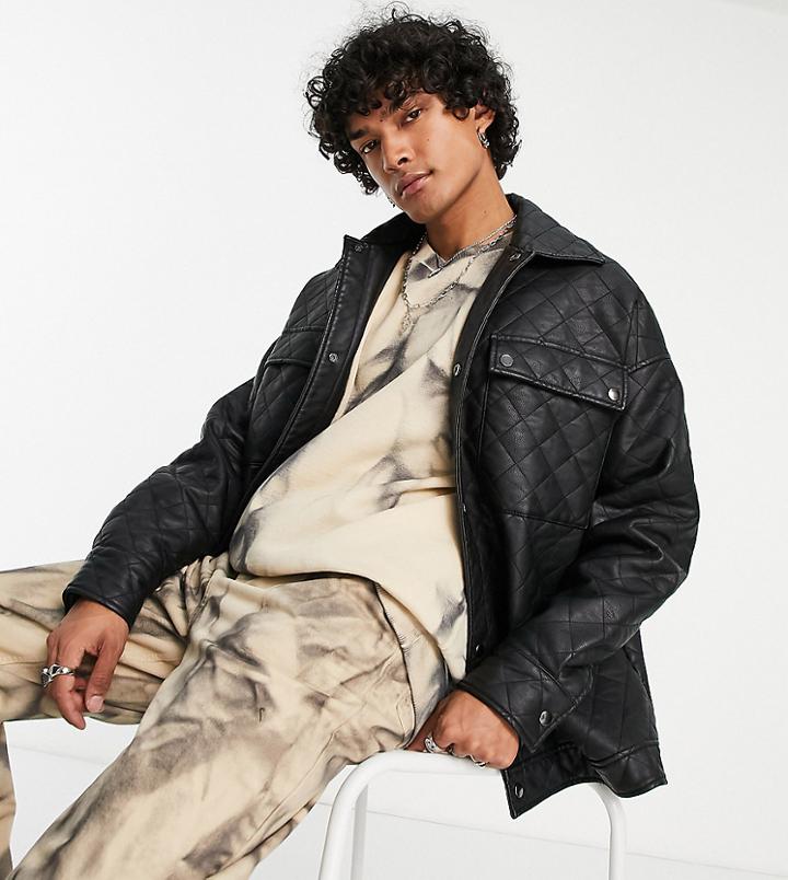 Reclaimed Vintage Inspired Leather Look Quilted Jacket In Black
