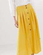 Asos Design Midi Skirt With High Waist Seams-yellow