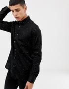 Ted Baker Party Shirt In Black With Metallic Star Print - Black