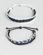 Asos Faux Leather And Woven Bracelet Pack In Black - Black
