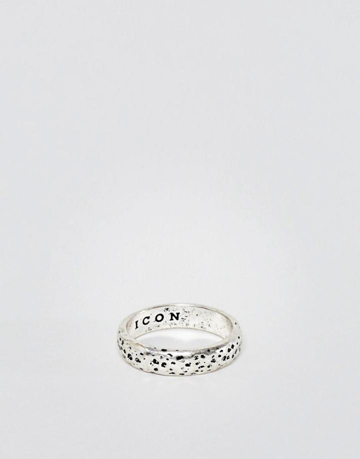 Icon Brand Burnished Hammered Band Ring In Silver - Silver