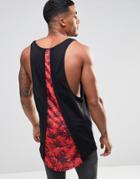 Siksilk Longline Tank With Curved Hem And Split Back Rose Detail - Black