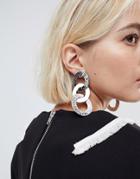 Asos Hammered Open Circle Drop Earrings - Silver