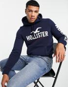 Hollister Tech Sleeve Logo Hoodie In Navy
