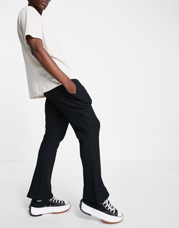 Asos Design Skinny Flare Waffle Sweatpants In Black