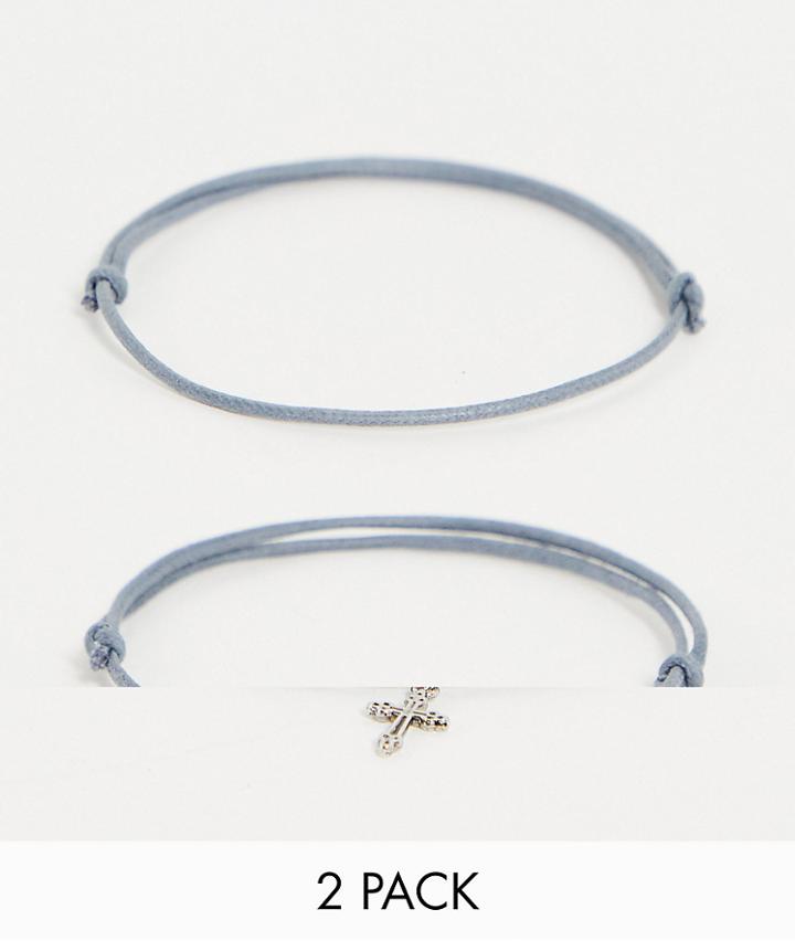 Asos Design 2 Pack Anklet Set In Gray With Cross Charm