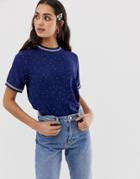 Only Tina Spotty T-shirt With Sporty Stripe Trims - Blue