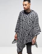 Religion Knitted Geo-tribal Festival Poncho - Gray Marl