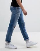 Replay Grover Straight Fit Jeans Light Wash Abrasions - Blue