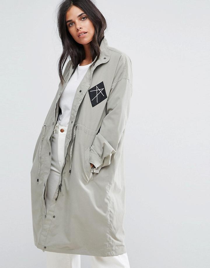 Vila Longline Parka With Patches - Green