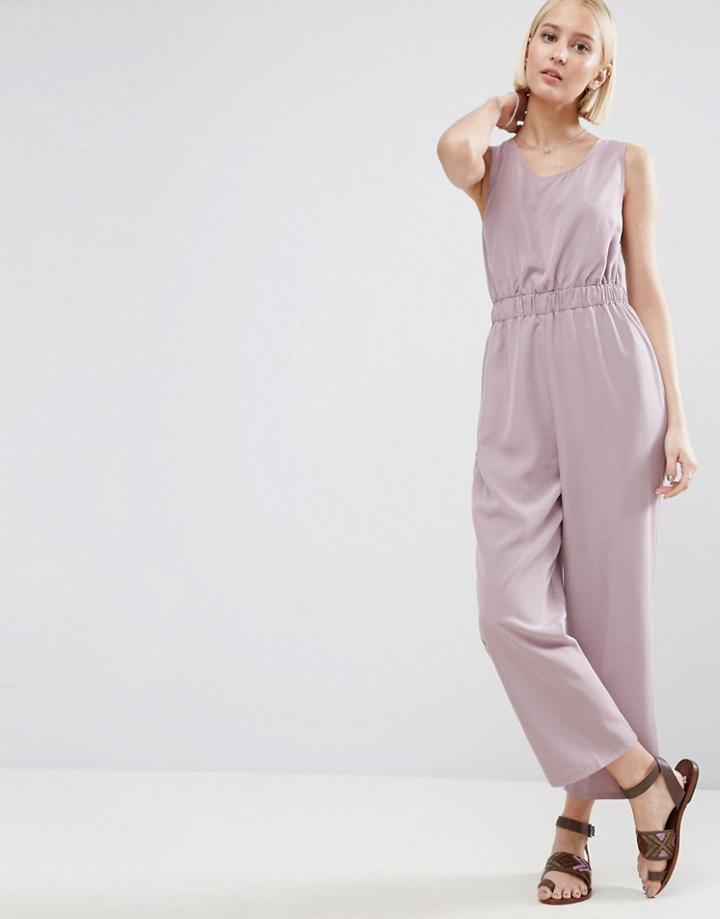 Asos Minimal Jumpsuit With Waist Detail - Purple