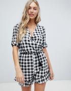 Hazel Gingham Wrap Romper - Black