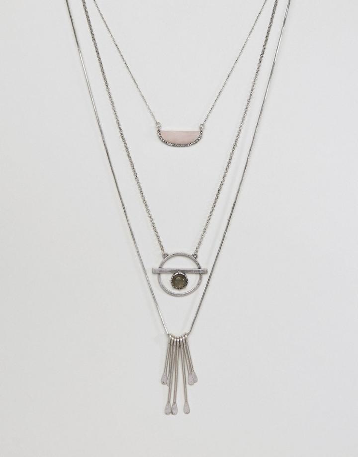 Asos Long Multirow Festival Necklace - Silver