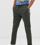 Asos Design Tall Slim Chinos With Elastic Waist In Dark Khaki - Green