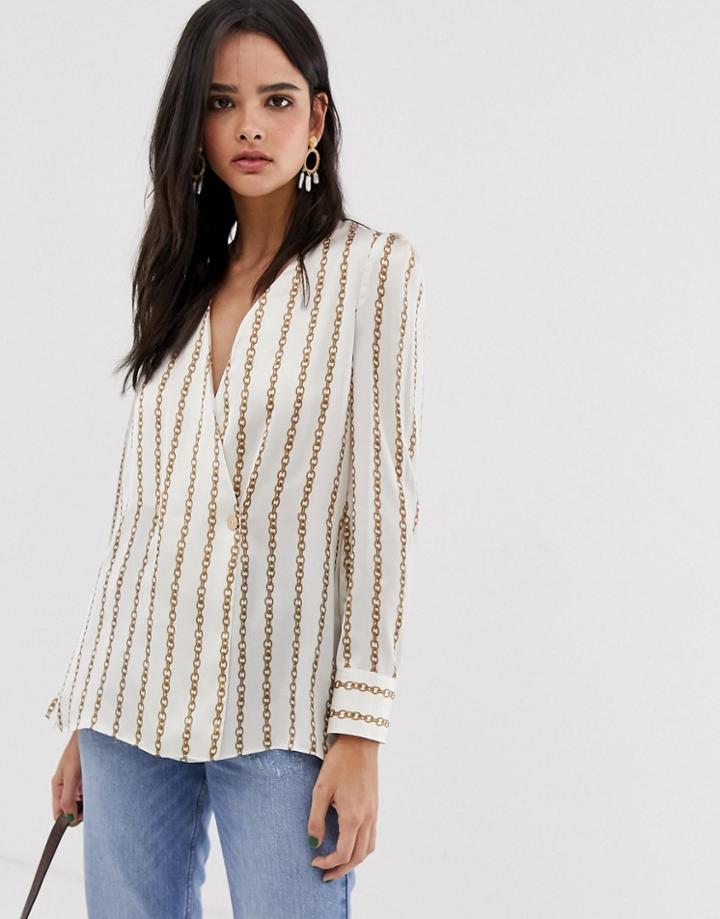 River Island Crossover Blouse In Stripe-white