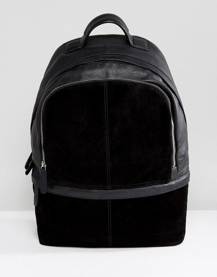 Asos Backpack In Black Suede And Leather - Black