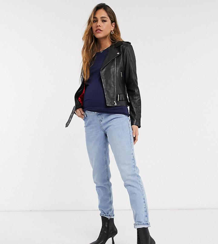 Topshop Maternity Mom Overbump Jeans In Bleach Wash-blues