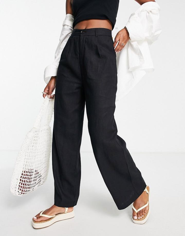 New Look Wide Leg Linen Pants In Black