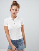 Pull & Bear Knitted Polo Top In Cream - Cream