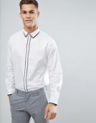 Process Black Contrast Tipped Collar And Placket Slim Fit Shirt - White