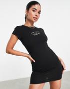 Asos Weekend Collective Mini Dress With Front Graphic And Short Sleeves In Black