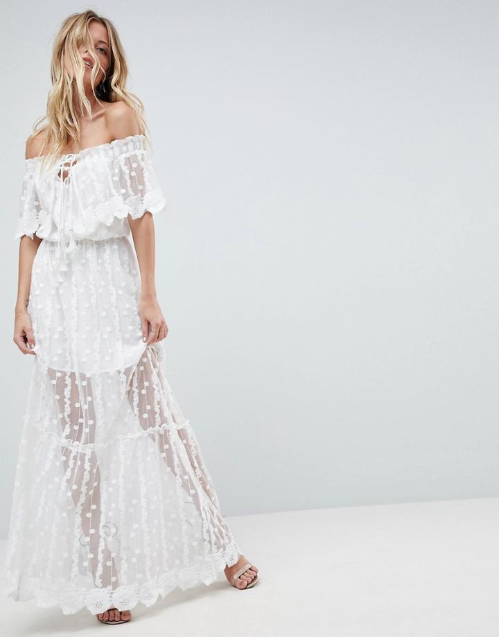 Adelyn Rae Joseline Off Shoulder Lace Maxi Dress - White