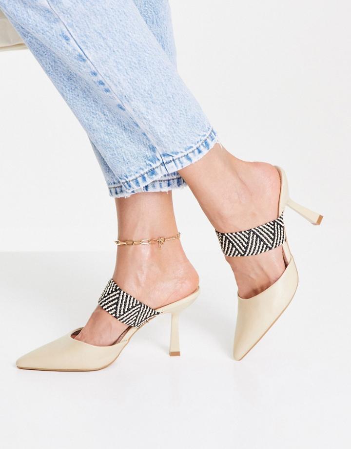 Asos Design Steph Mid Heeled Mules In Beige-neutral