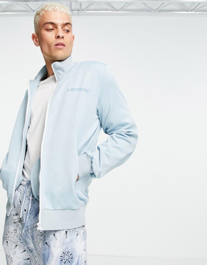 Sixth June Track Jacket Set In Light Blue With Logo Chest Print-blues