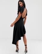 Asos Design High Neck Midi Dress With Open Back And Pep Hem-black