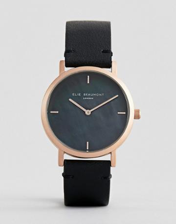 Elie Beaumont Watch With Gold Case And Leather Strap - Black