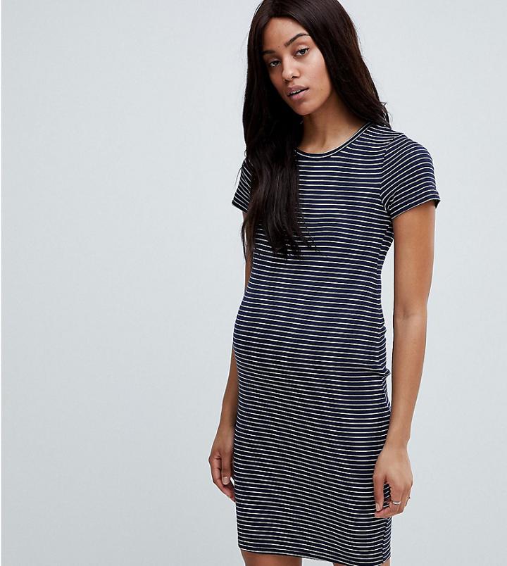 New Look Maternity Stripe Rib Jersey Bodycon Dress - Yellow