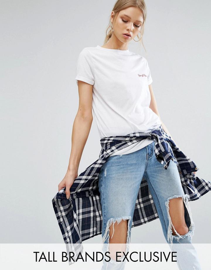 Daisy Street Tall Tee With Embroidery - White