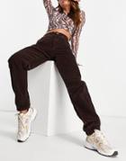 Asos Design High Rise 'slouchy' Mom Jean In Chocolate Cord-brown